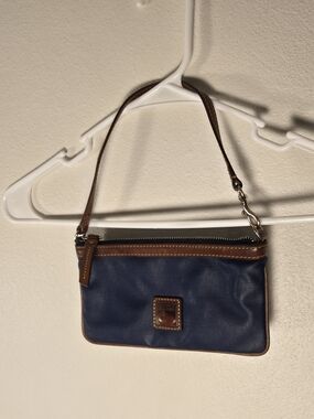 Dooney & Bourke Navy with Brown Leather Trim Crossbody Wristlet